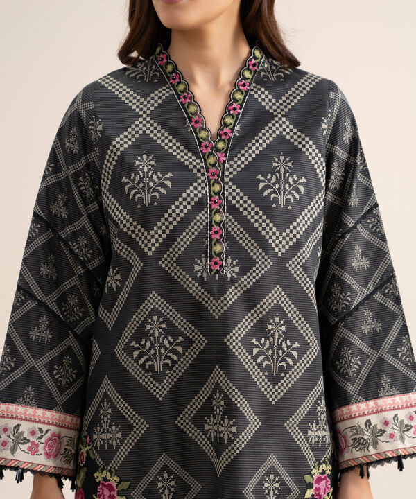 3 Piece - Embroidered Zari Cotton Suit