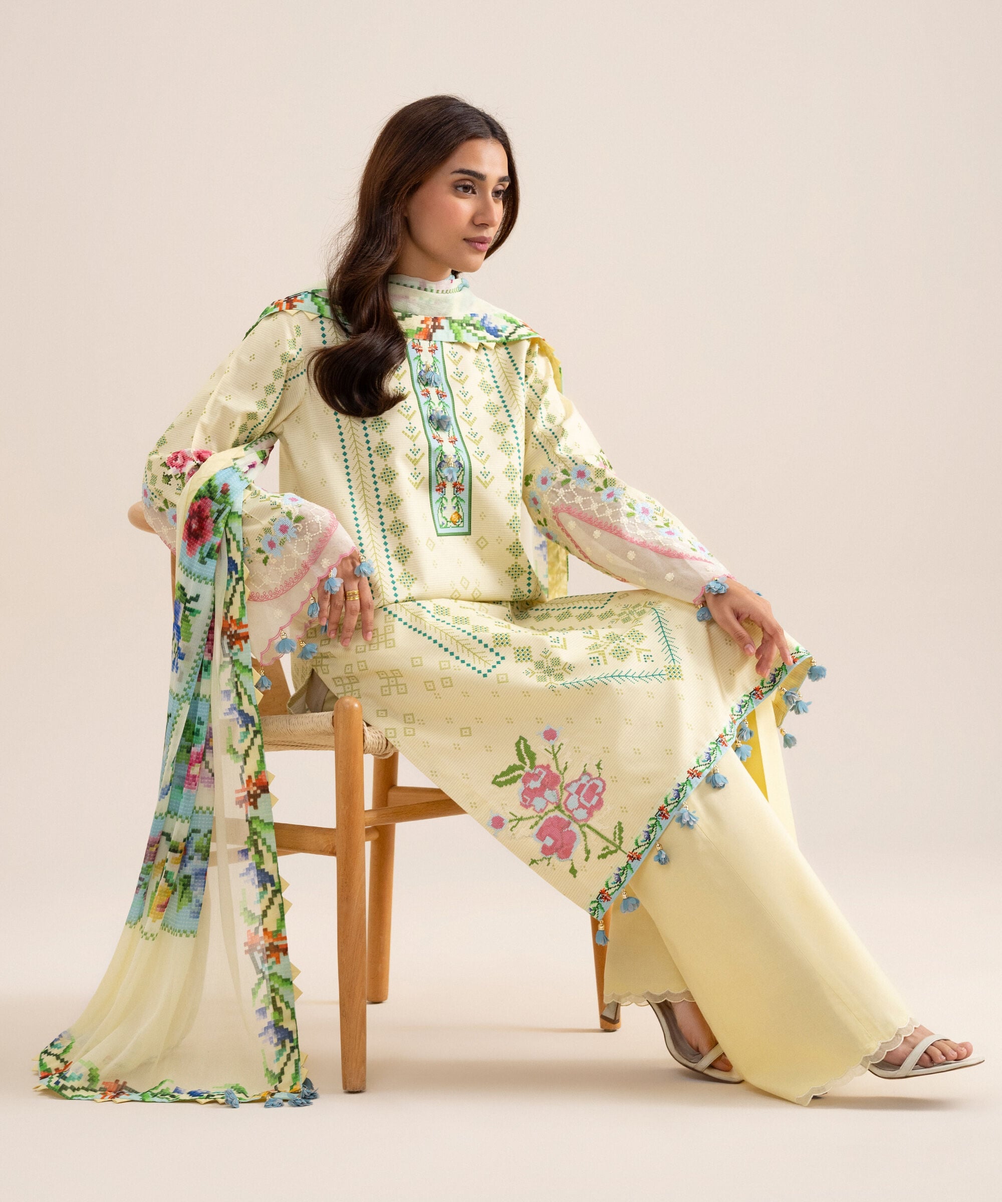 3 Piece - Embroidered Zari Cotton Suit 3PESGS26V713