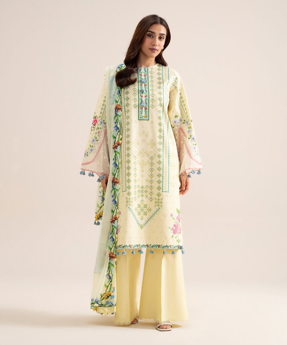 3 Piece - Embroidered Zari Cotton Suit 3PESGS26V713