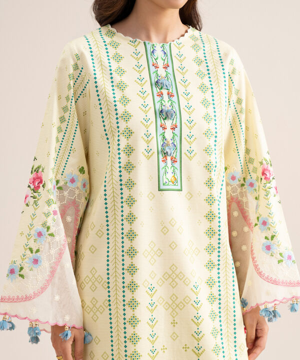 3 Piece - Embroidered Zari Cotton Suit