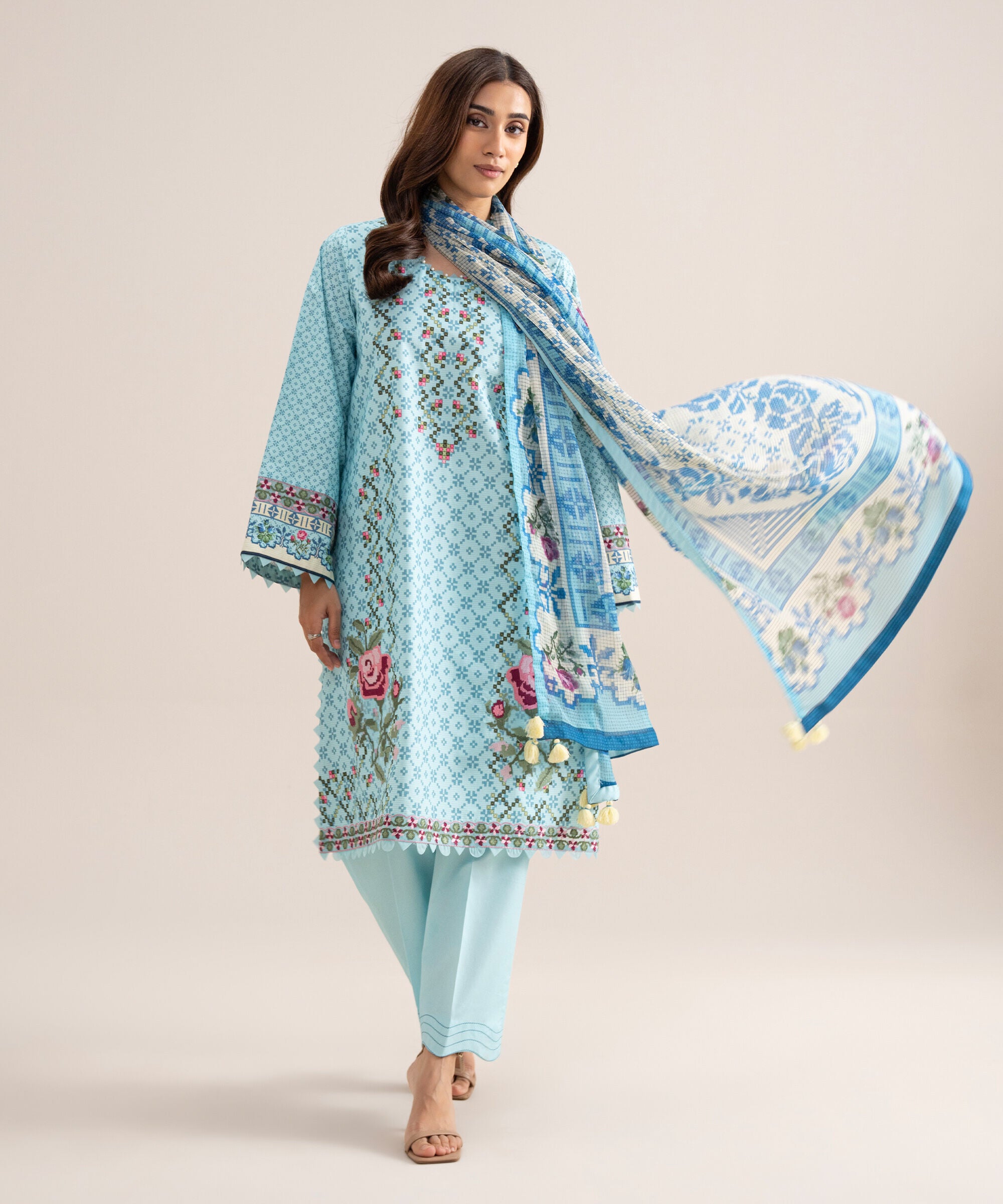3 Piece - Embroidered Zari Cotton Suit 3PESGS26V714