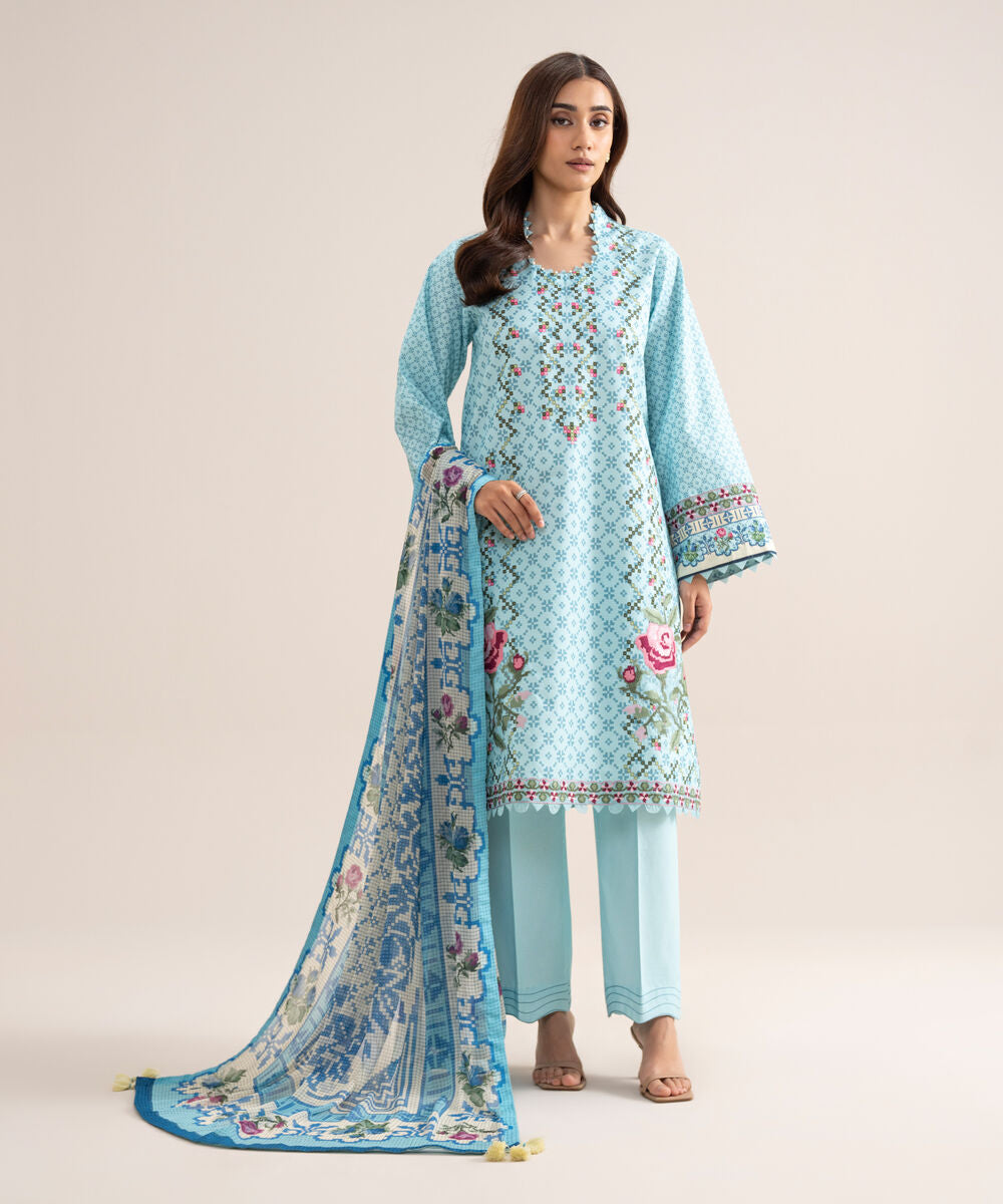 3 Piece - Embroidered Zari Cotton Suit 3PESGS26V714