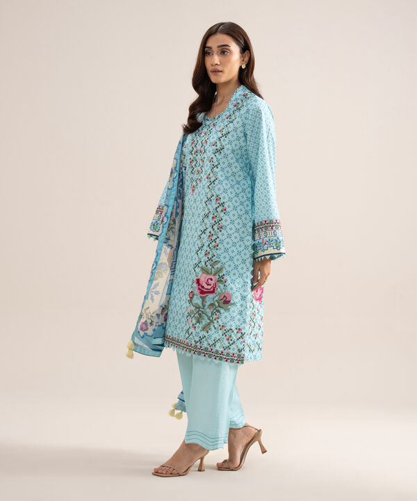 3 Piece - Embroidered Zari Cotton Suit