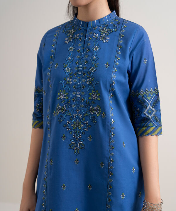 3 Piece - Embroidered Cotton Satin Suit