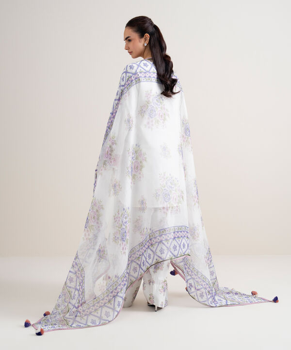 3 Piece - Embroidered Cotton Satin Suit