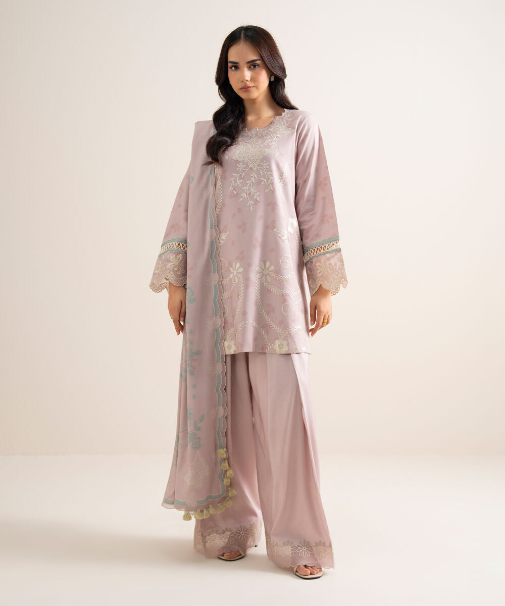 3 Piece - Embroidered Linen Suit 3PESGS26V832