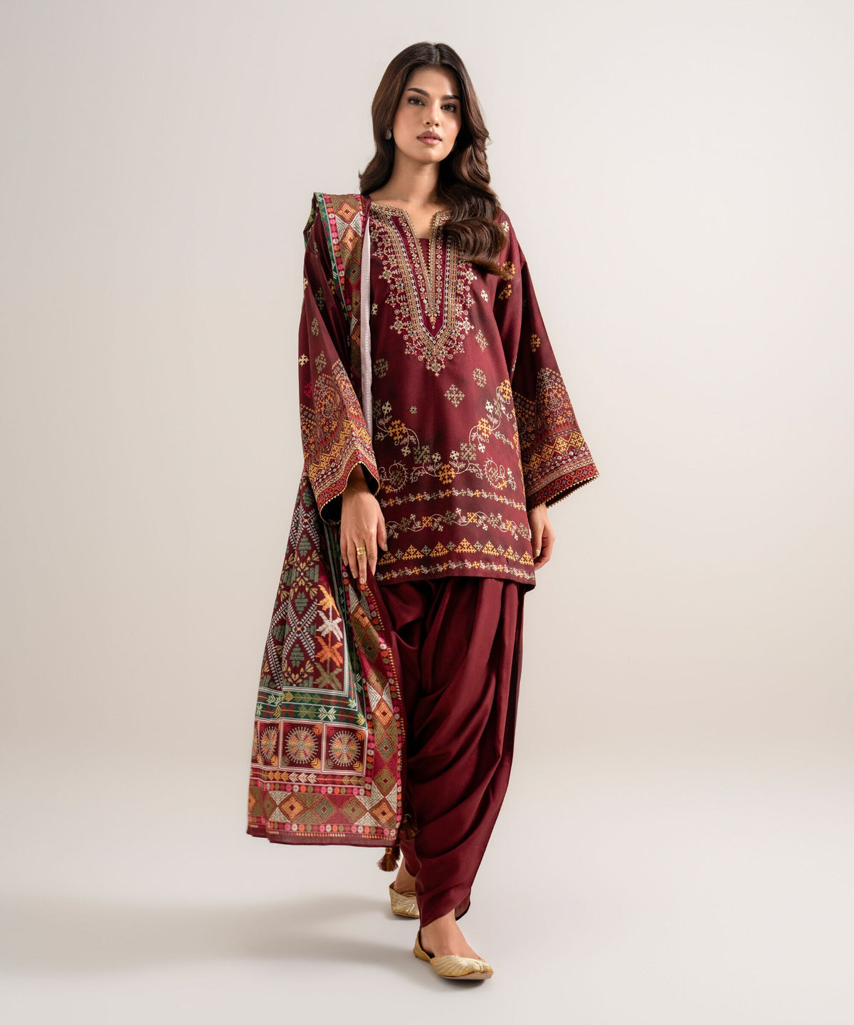 3 Piece - Embroidered Linen Suit 3PESGS26V834
