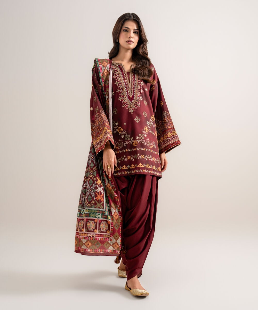 3 Piece - Embroidered Linen Suit 3PESGS26V834