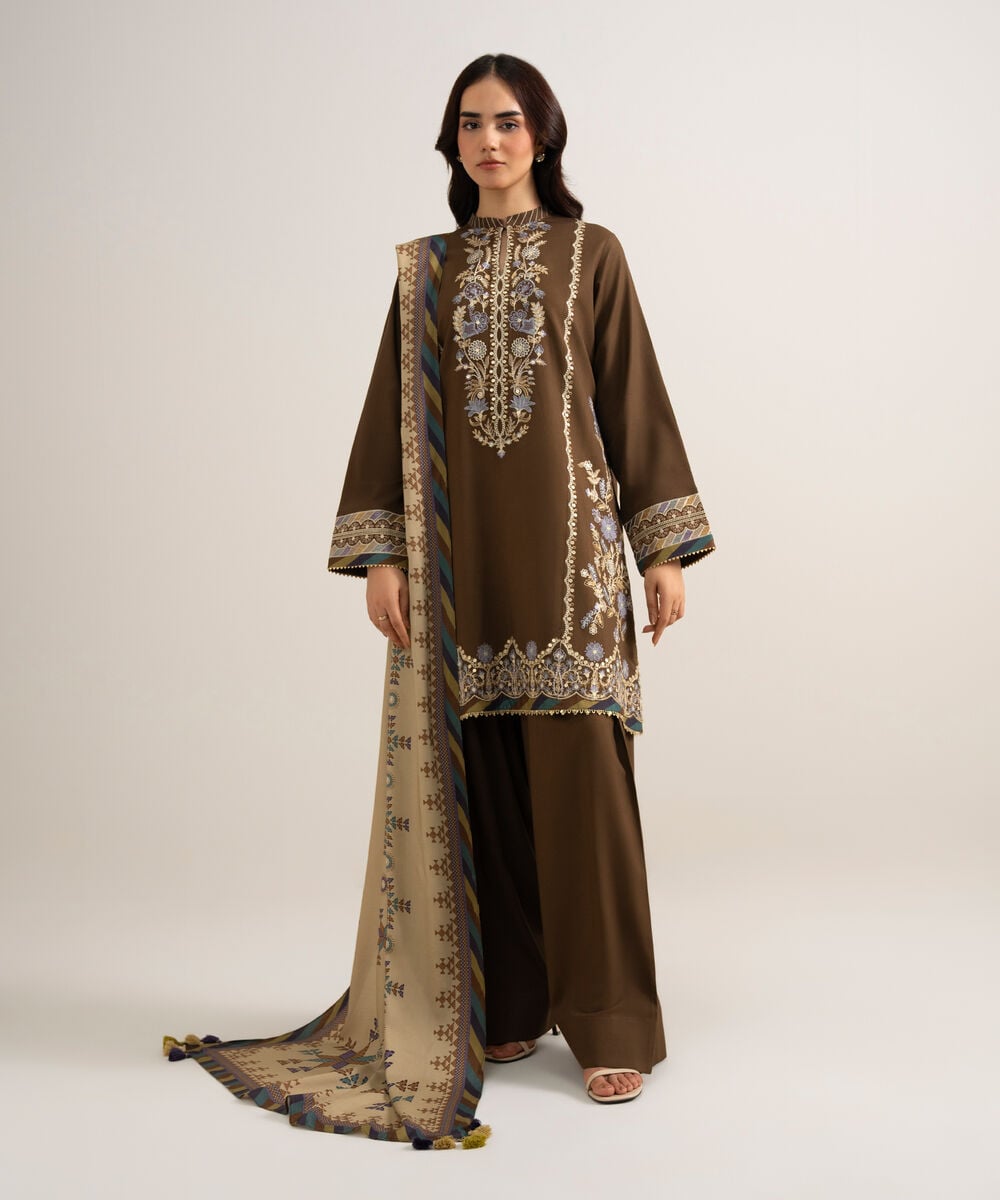 3 Piece - Embroidered Linen Suit 3PESGS26V840