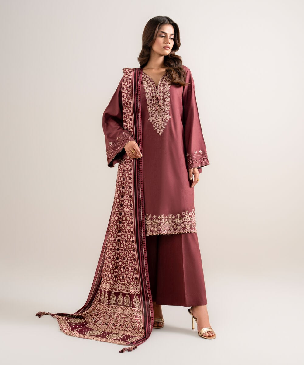 3 Piece - Embroidered Linen Suit 3PESGS26V851