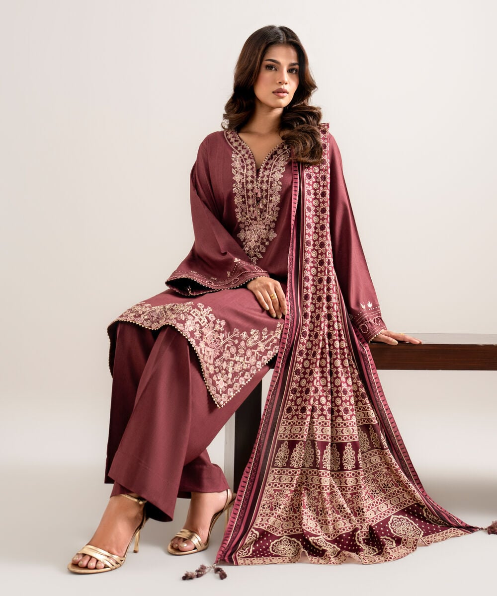 3 Piece - Embroidered Linen Suit 3PESGS26V851