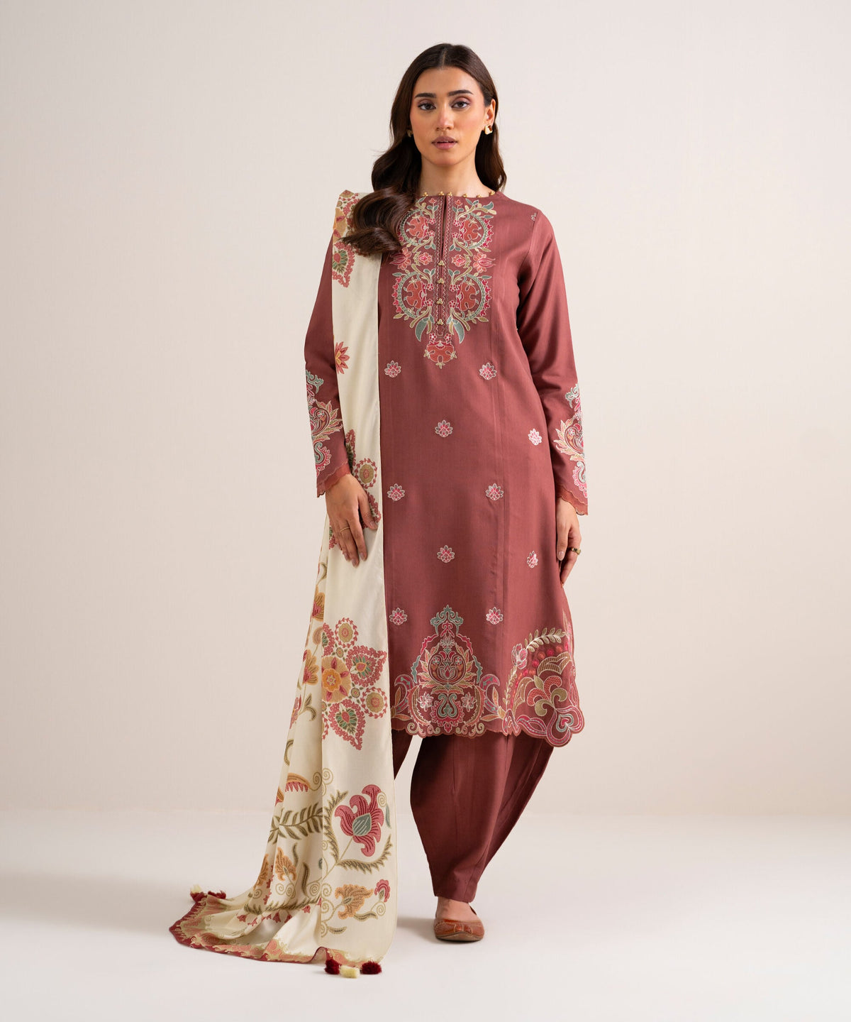3 Piece - Embroidered Linen Suit 3PESGS26V854
