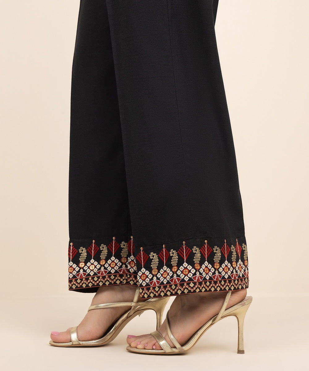 Embroidered Raw Silk Pants
