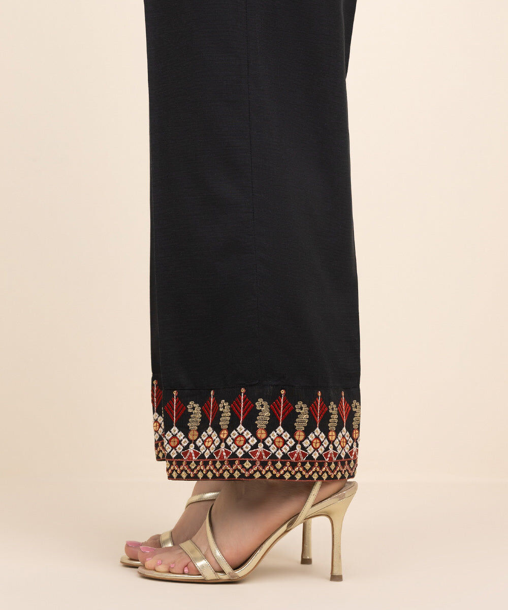 Embroidered Raw Silk Pants