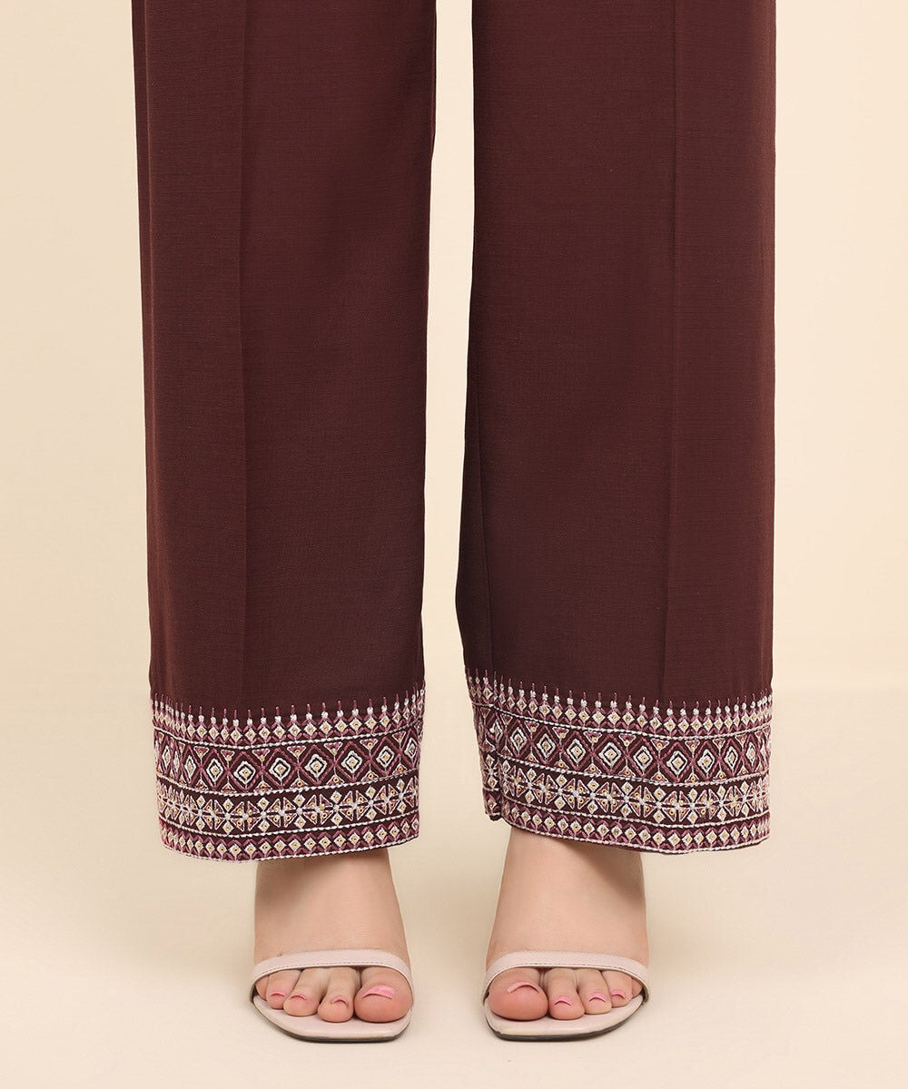 Embroidered Raw Silk Pants