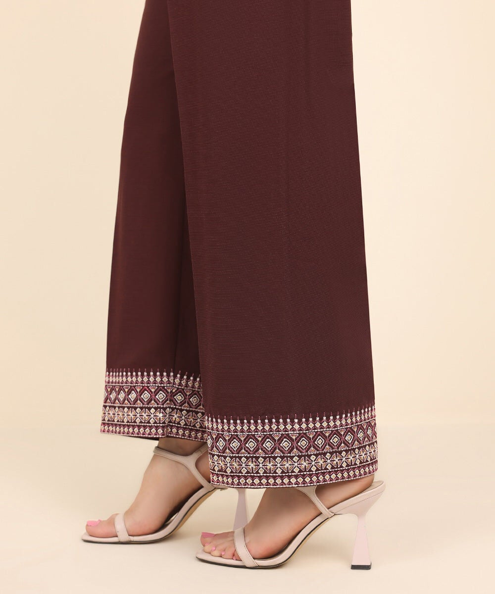 Embroidered Raw Silk Pants