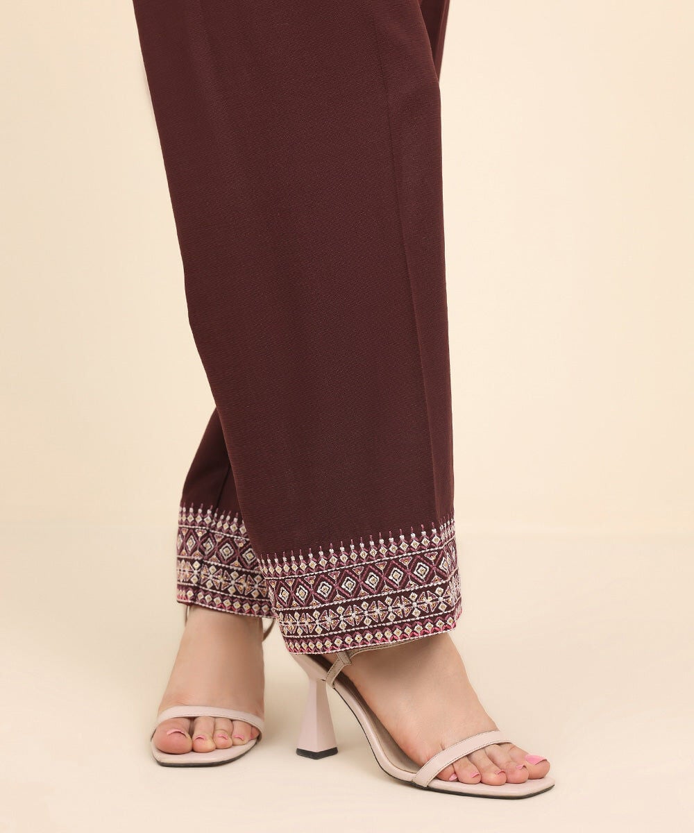 Embroidered Raw Silk Pants