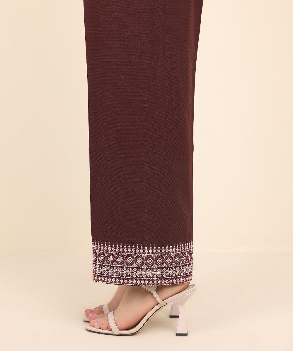 Embroidered Raw Silk Pants