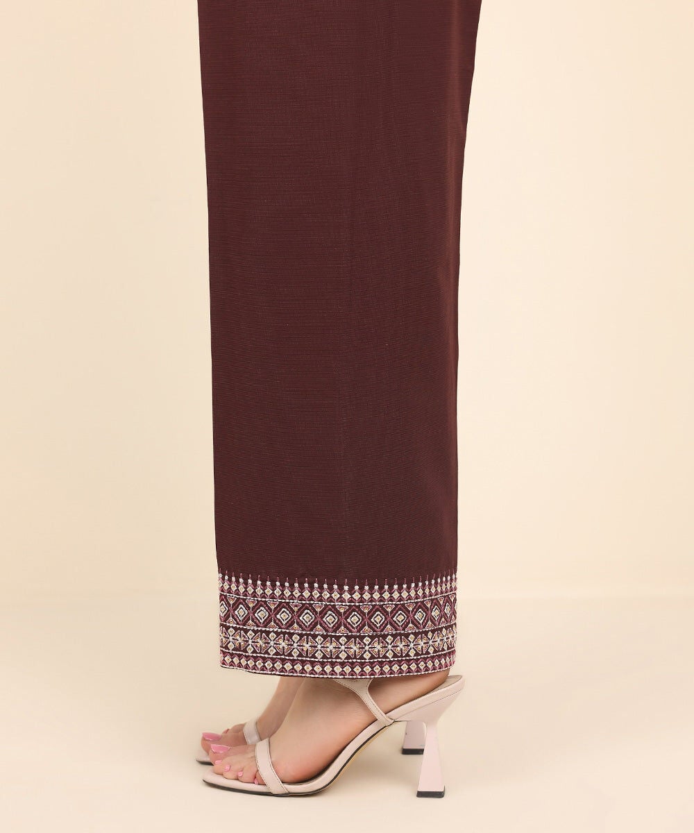 Embroidered Raw Silk Pants