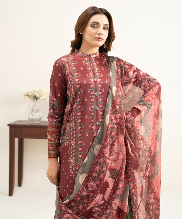 3 Piece - Embroidered Silk Suit