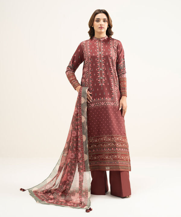 3 Piece - Embroidered Silk Suit