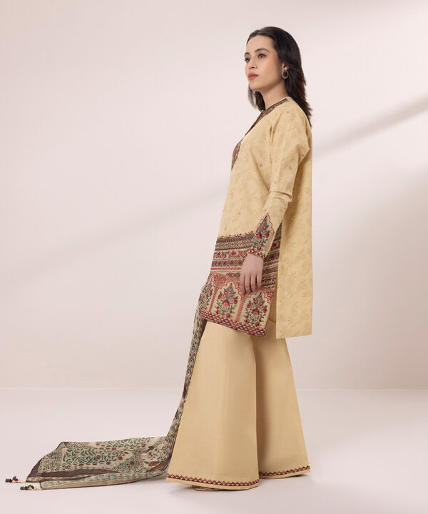 3 Piece - Embroidered Raw Silk Suit