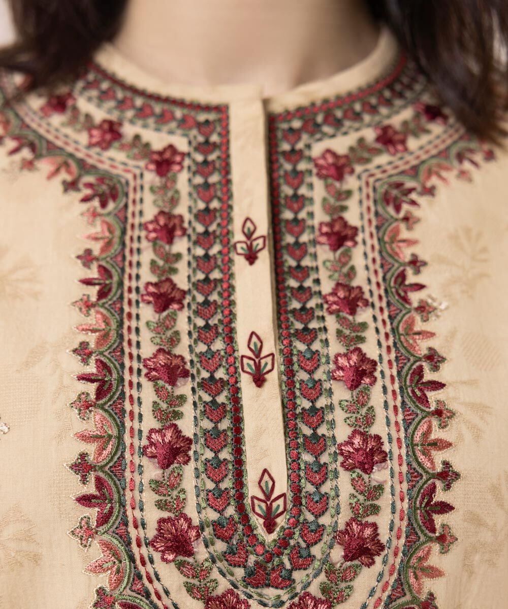 3 Piece - Embroidered Raw Silk Suit