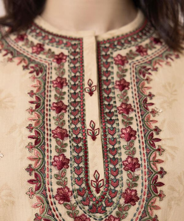 3 Piece - Embroidered Raw Silk Suit