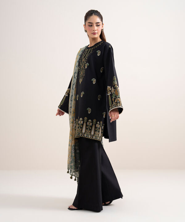 3 Piece - Embroidered Dobby Suit