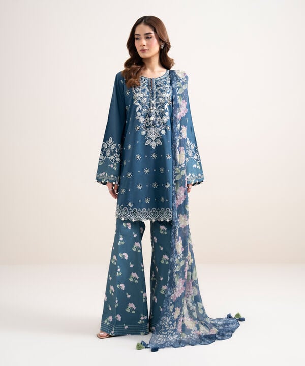 3 Piece - Embroidered Dobby Suit