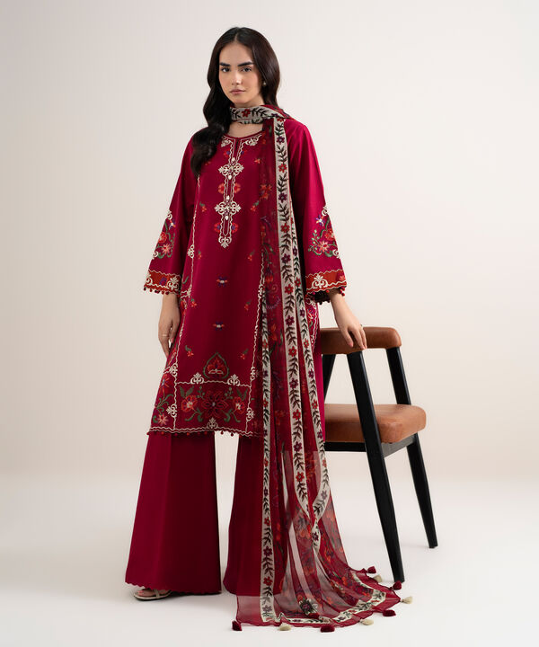 3 Piece - Embroidered Dobby Suit