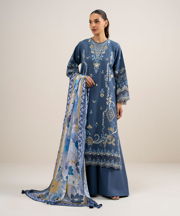 3 Piece - Embroidered Dobby Suit