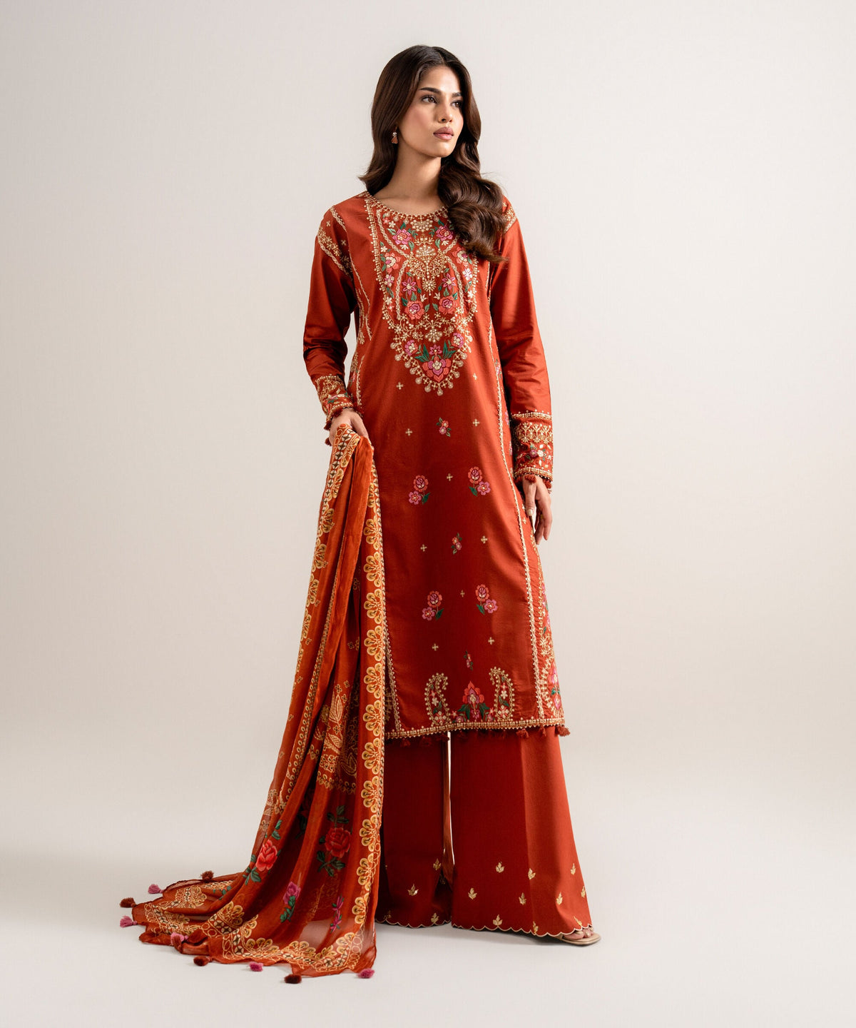 3 Piece - Embroidered Cotton Viscose Suit 3PESTS26V812