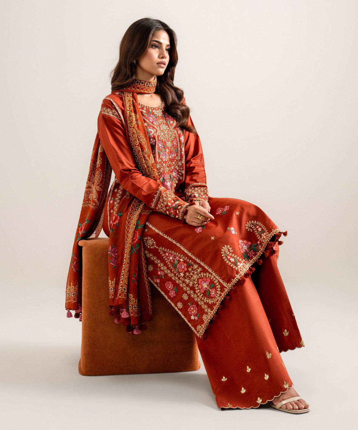 3 Piece - Embroidered Cotton Viscose Suit 3PESTS26V812