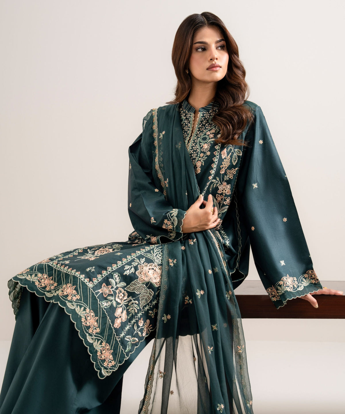 3 Piece - Embroidered Cotton Viscose Suit 3PESTS26V815