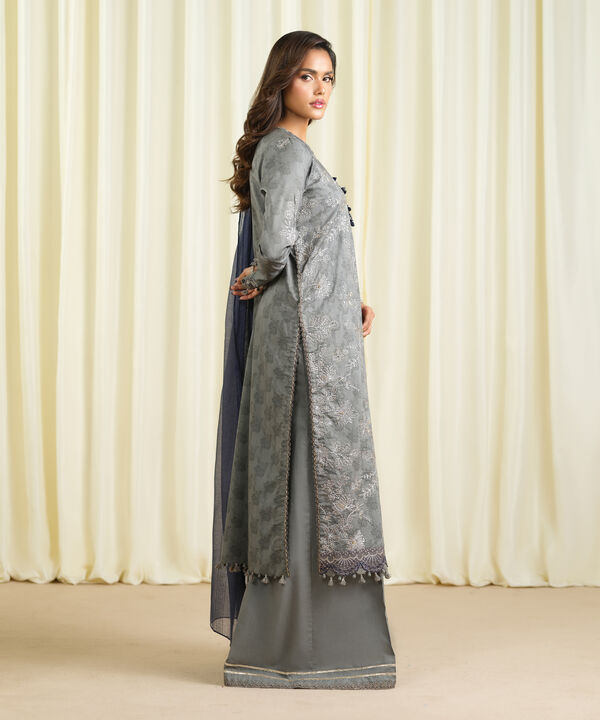 3 Piece - Embroidered Cotton Jacquard Suit