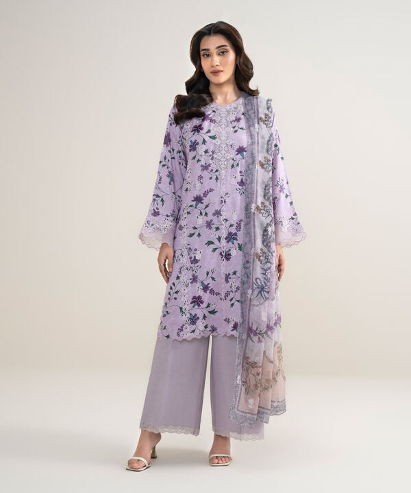 3 Piece - Embroidered Satin Suit