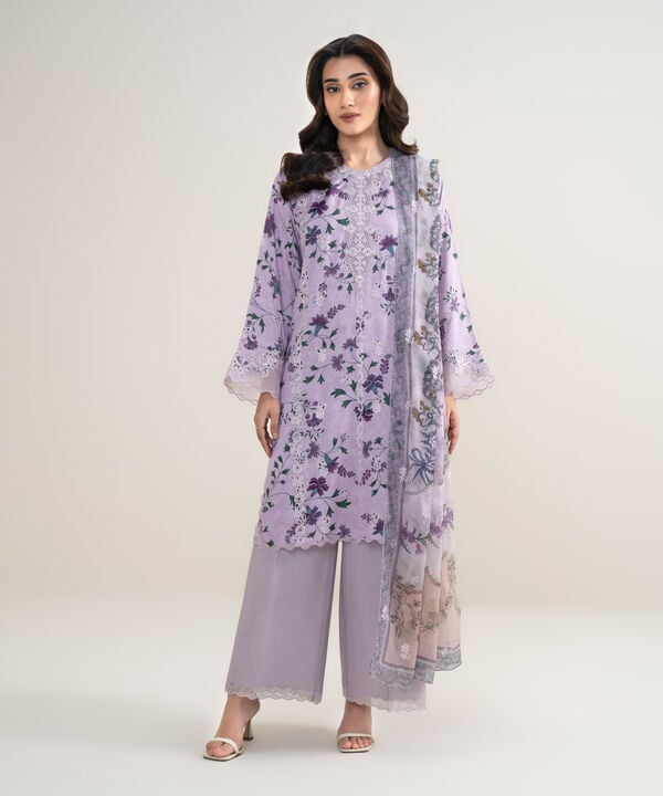3 Piece - Embroidered Satin Suit