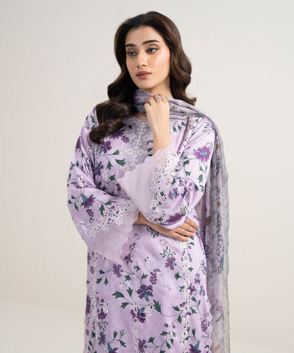 3 Piece - Embroidered Satin Suit