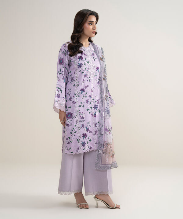 3 Piece - Embroidered Satin Suit