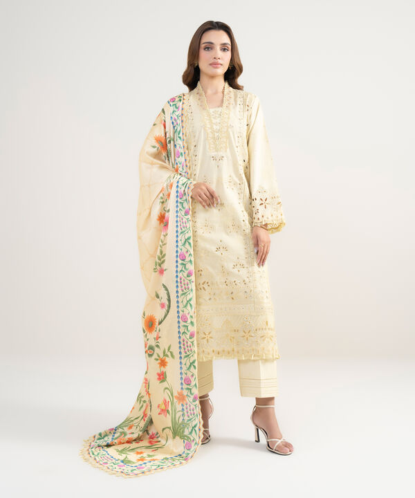 3 Piece - Embroidered Cotton Suit