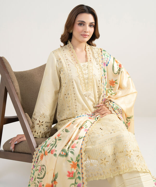 3 Piece - Embroidered Cotton Suit