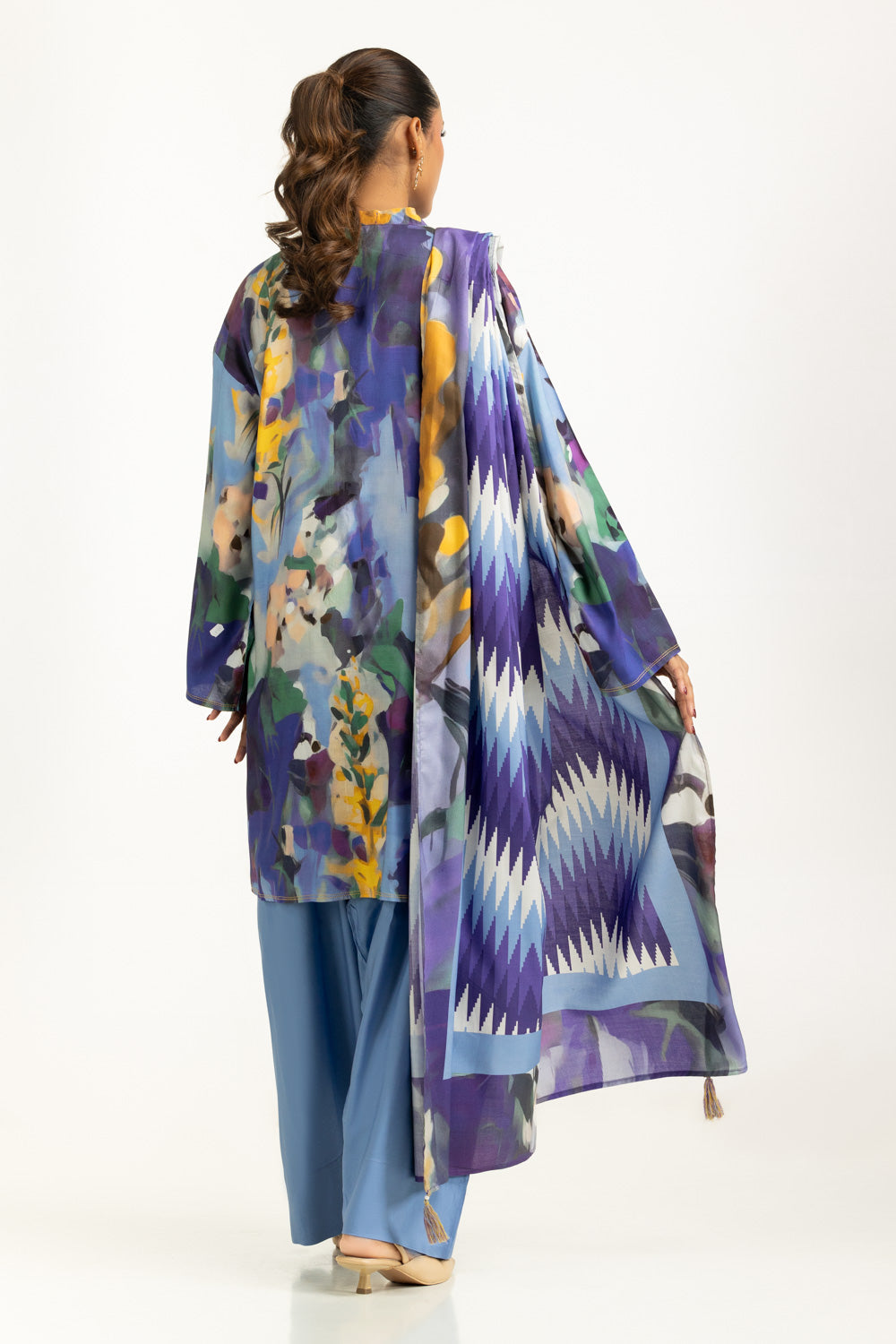 3Pc Linen Printed Suit