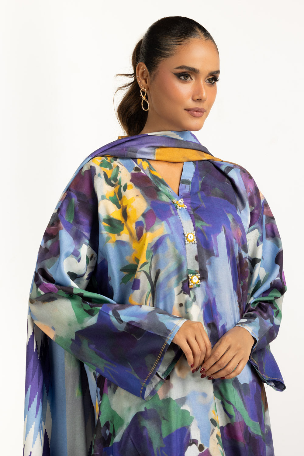 3Pc Linen Printed Suit