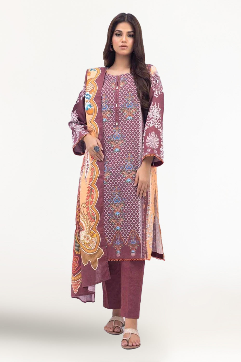 3 Piece Printed Karandi Unstitched Suit