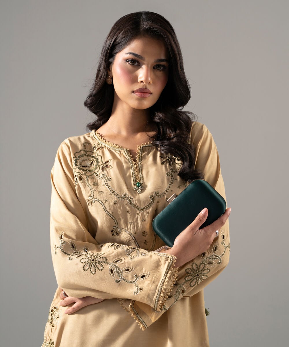 2 Piece - Embroidered Raw Silk Suit 3SFS26FMV610