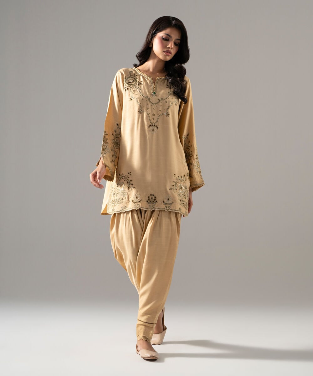 2 Piece - Embroidered Raw Silk Suit 3SFS26FMV610