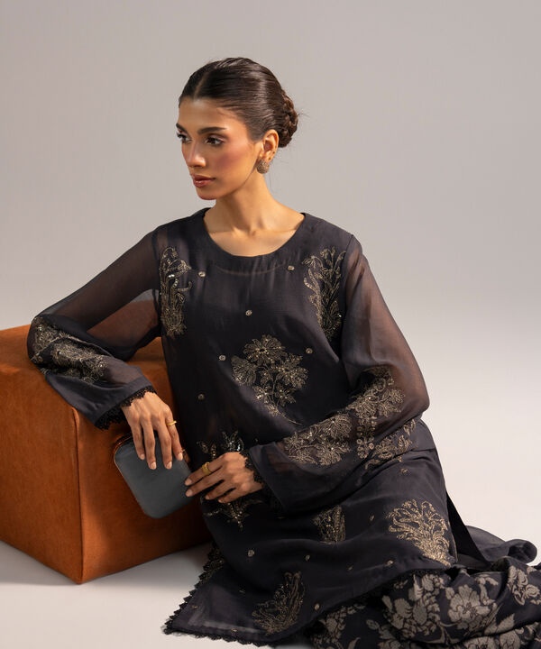 2 Piece - Embroidered Chiffon Suit