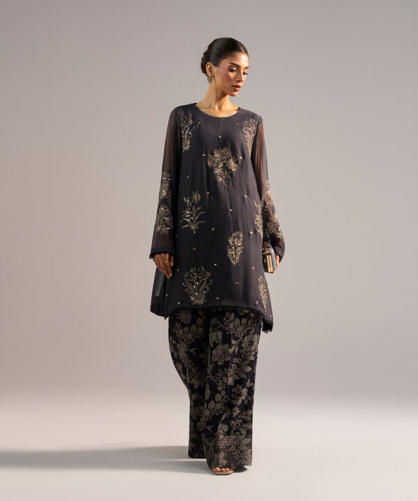 2 Piece - Embroidered Chiffon Suit