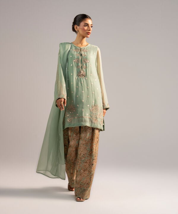 3 Piece - Embroidered Chiffon Suit